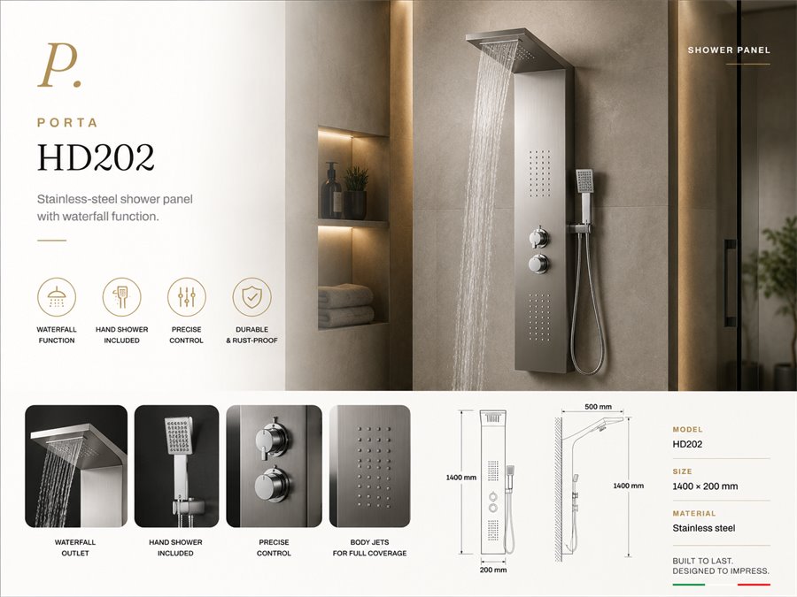 Porta HD202 stainless-steel shower panel