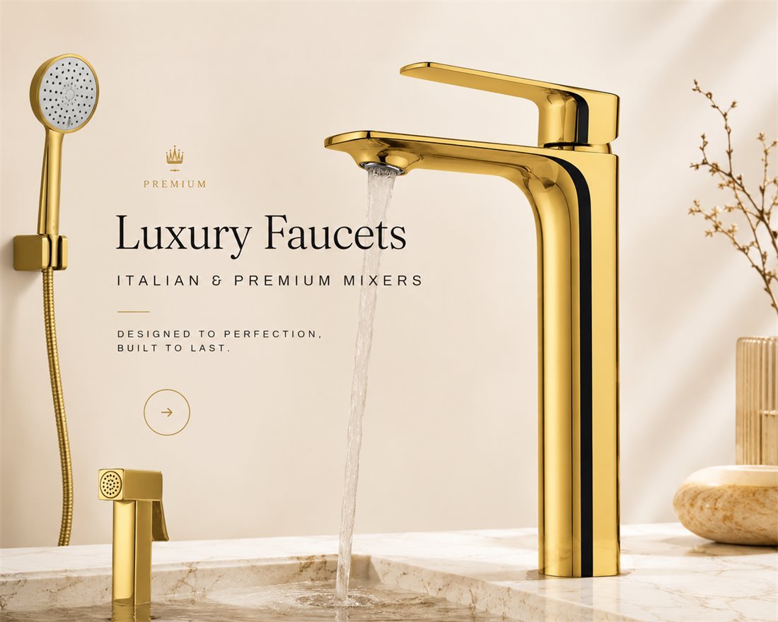 Luxury gold basin mixer with hand shower