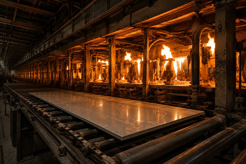 Tile kiln with flames