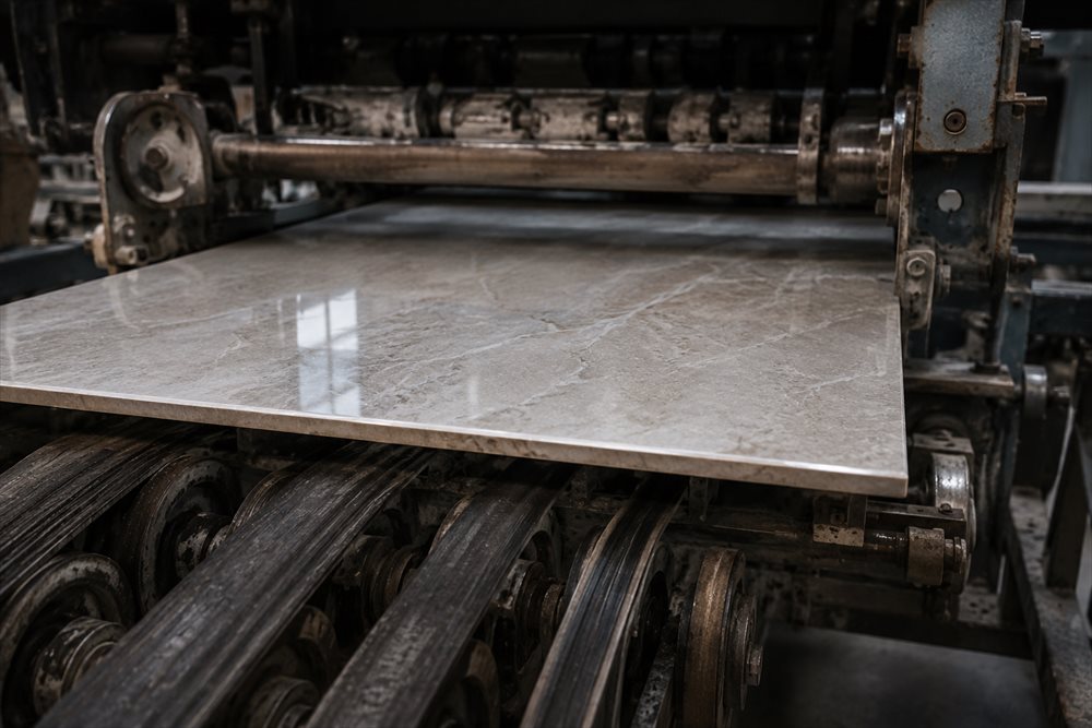 Glaze being applied to tiles