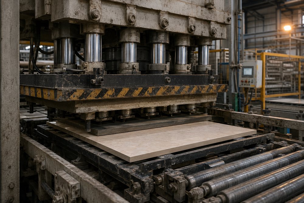Hydraulic press forming tiles