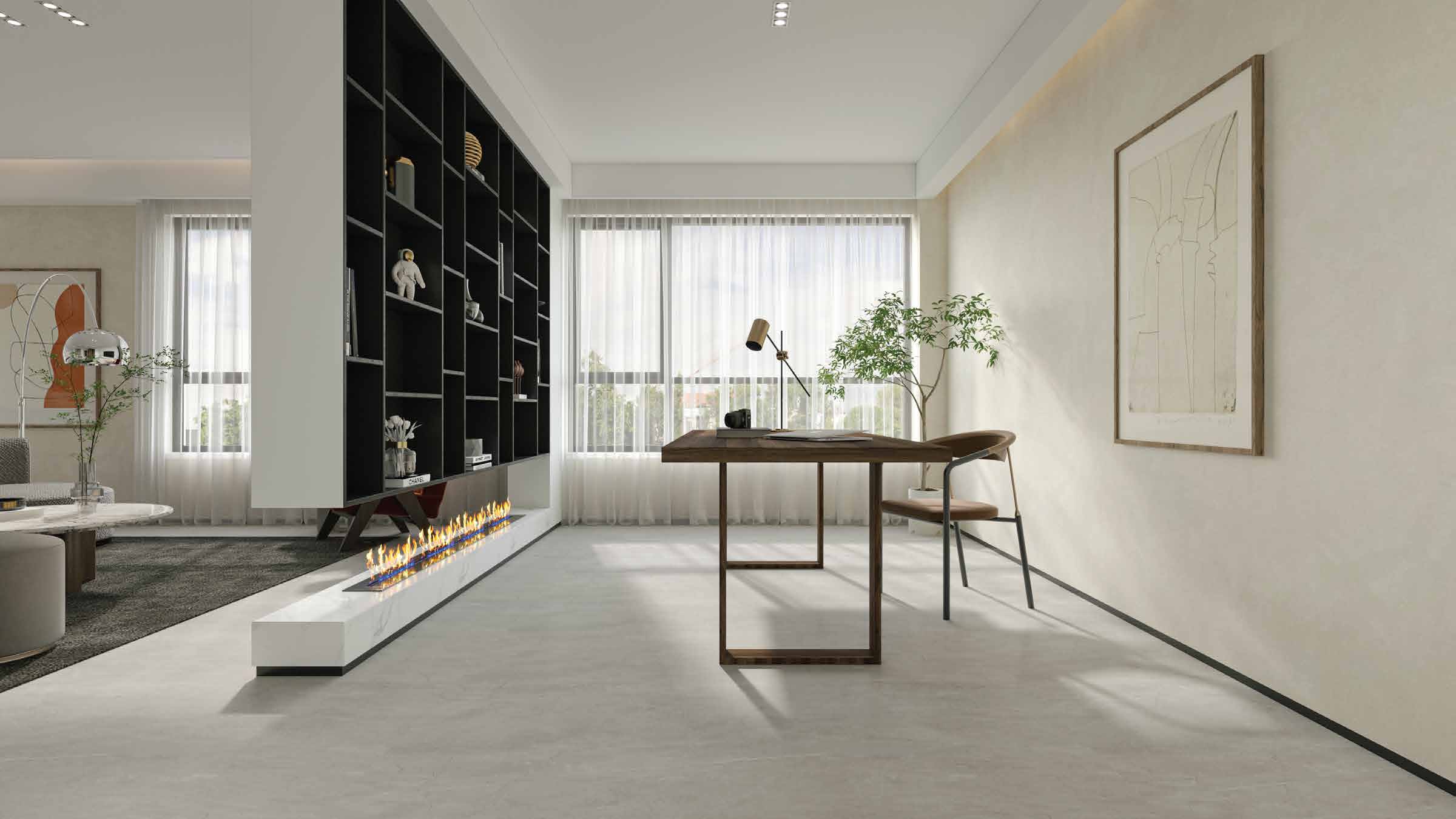Minimal study over pale stone tile